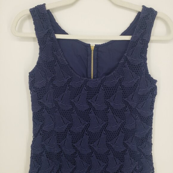 Lilly Pulitzer Kolby Lace Sailboat Mini Shift Dress 00 Sleeveless Navy Blue - Picture 4 of 10